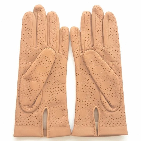 Gants en Cuir d'Agneau Biscuit Carmélina Doublés Soie.