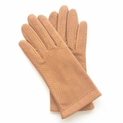 Gants en Cuir d'Agneau Biscuit Carmélina Doublés Soie.