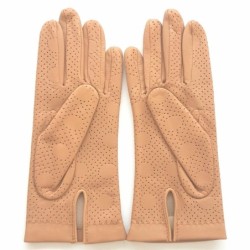 Gants en Cuir d'Agneau Biscuit Carmélina Doublés Soie.