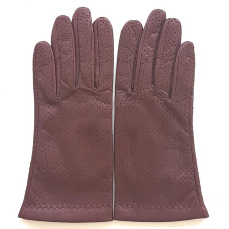 Gants en Cuir d'Agneau Bordeaux Carmélina Doublés Soie.