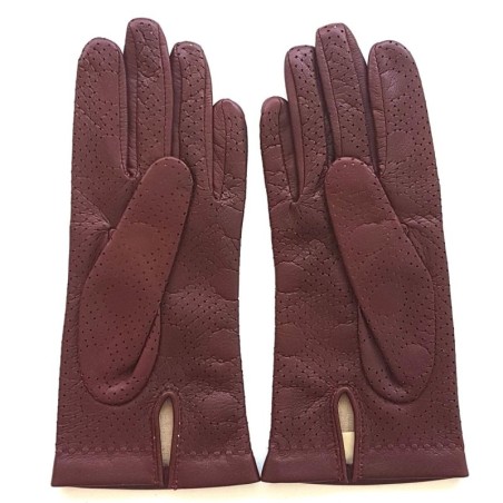 Gants en Cuir d'Agneau Bordeaux Carmélina Doublés Soie.