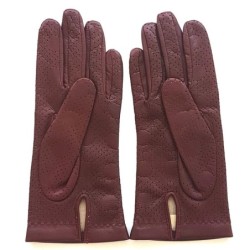 Gants en Cuir d'Agneau Bordeaux Carmélina Doublés Soie.