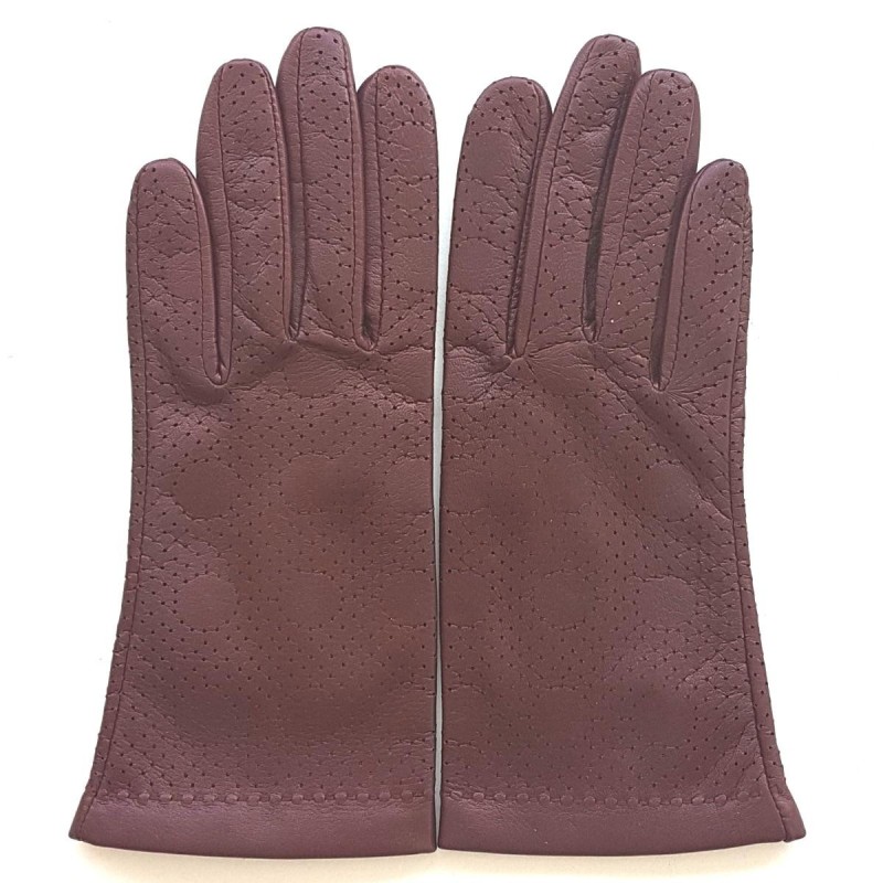Gants en Cuir d'Agneau Bordeaux Carmélina Doublés Soie.