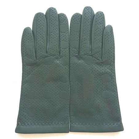 Gants en Cuir d'Agneau Kaki Carmélina Doublés Soie.
