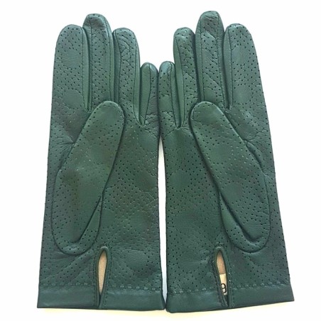 Gants en Cuir d'Agneau Kaki Carmélina Doublés Soie.