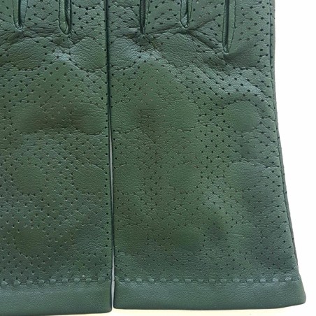 Gants en Cuir d'Agneau Kaki Carmélina Doublés Soie.