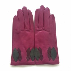 Gants en Cuir d'Agneau Hot Pink, Cassis, Gris, Feuille Doublés Soie.