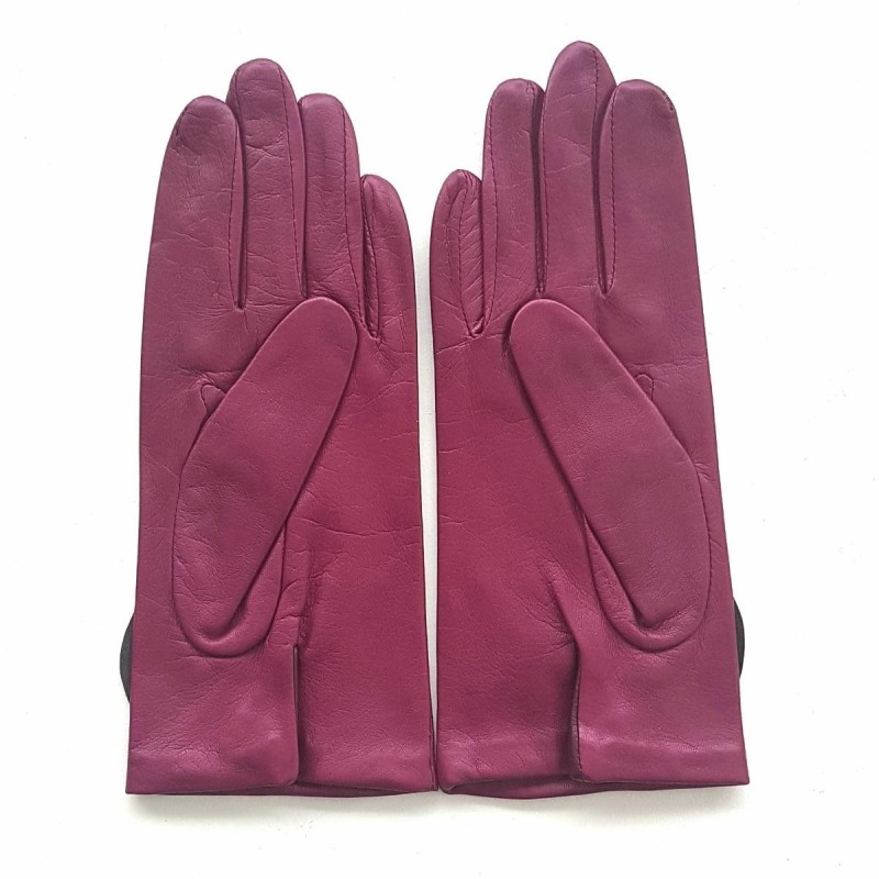 Gants en Cuir d'Agneau Hot Pink, Cassis, Gris, Feuille Doublés Soie.