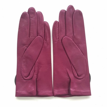 Gants en Cuir d'Agneau Hot Pink, Cassis, Gris, Feuille Doublés Soie.
