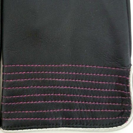 Gants en Cuir d'Agneau Noir Gris Hot Pink Doublés Soie.