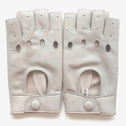 Mitaines en Cuir d'Agneau Gris Perle Pilote Non Doublées.