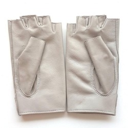 Mitaines en Cuir d'Agneau Gris Perle Pilote Non Doublées.