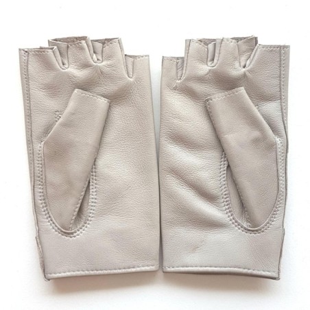 Mitaines en Cuir d'Agneau Gris Perle Pilote Non Doublées.