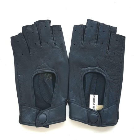 Mitaines en Cuir d'Agneau Bleu Marine Pilote Non Doublées.