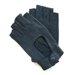 Mitaines en Cuir d'Agneau Bleu Marine Pilote Non Doublées.