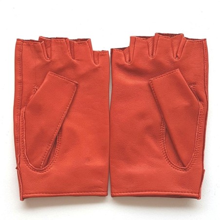 Mitaines en Cuir d'Agneau Orange Pilote Non Doublées.