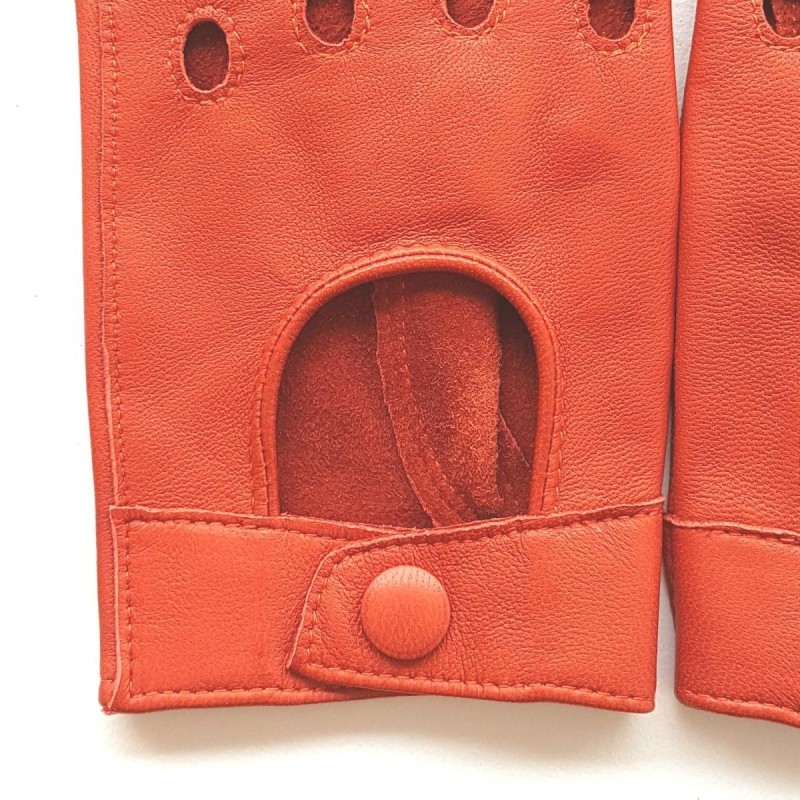 Mitaines en Cuir d'Agneau Orange Pilote Non Doublées.