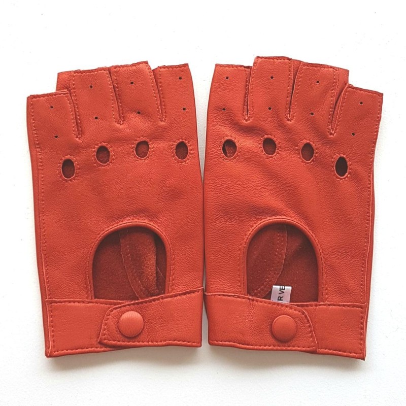Mitaines en Cuir d'Agneau Orange Pilote Non Doublées.