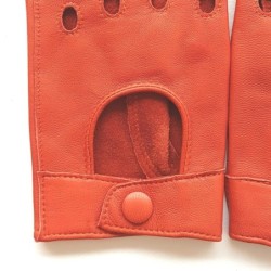Mitaines en Cuir d'Agneau Orange Pilote Non Doublées.