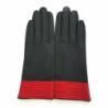 Gants en Cuir d'Agneau Noir Rouge Elisabeth Doublés Soie.