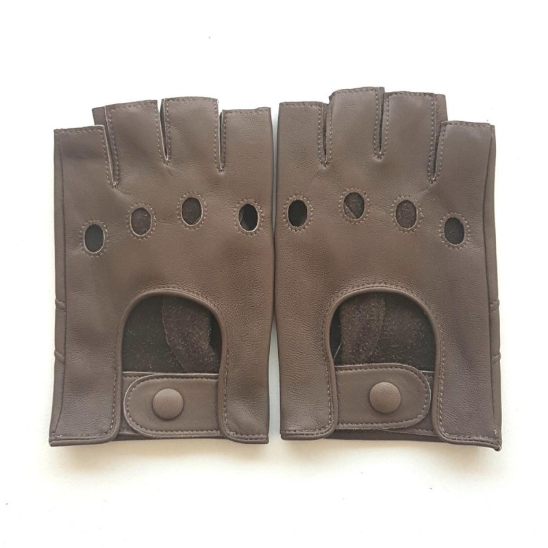 Mitaines en Cuir d'Agneau Taupe Pilote Non Doublées.
