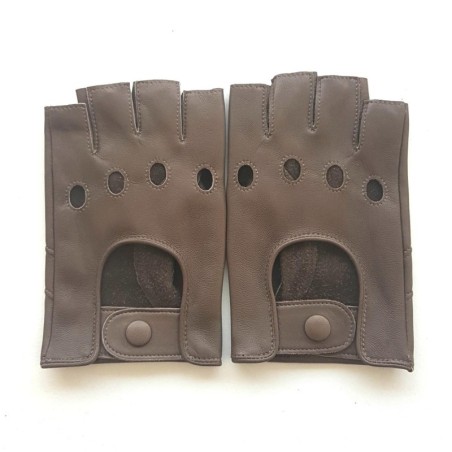 Mitaines en Cuir d'Agneau Taupe Pilote Non Doublées.