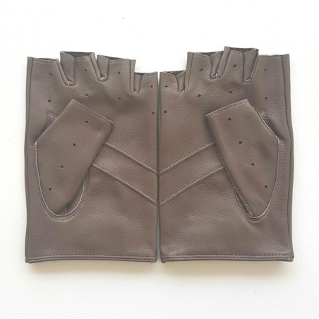 Mitaines en Cuir d'Agneau Taupe Pilote Non Doublées.
