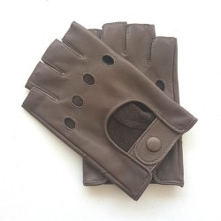 Mitaines en Cuir d'Agneau Taupe Pilote Non Doublées.