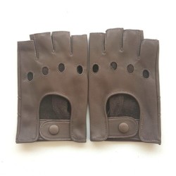 Mitaines en Cuir d'Agneau Taupe Pilote Non Doublées.