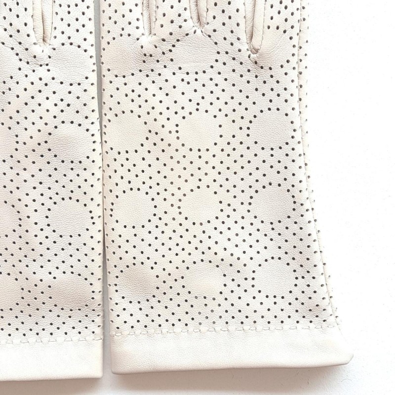 Gants en Cuir d'Agneau Blanc Cassé Carmélina Non Doublés.