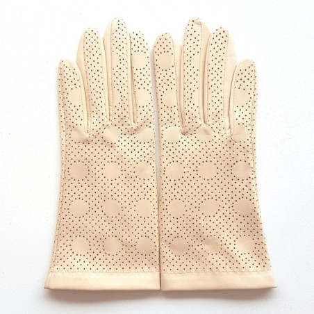 Gants en Cuir d'Agneau Beige Rosé Carmélina Non Doublés.