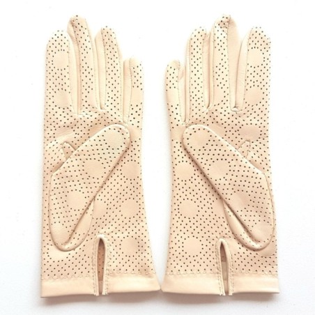 Gants en Cuir d'Agneau Beige Rosé Carmélina Non Doublés.