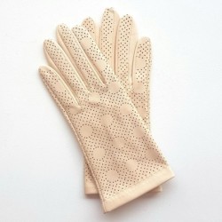 Gants en Cuir d'Agneau Beige Rosé Carmélina Non Doublés.