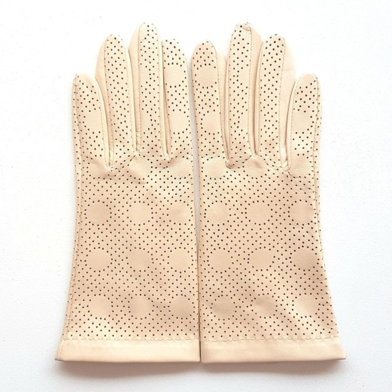Gants en Cuir d'Agneau Beige Rosé Carmélina Non Doublés.