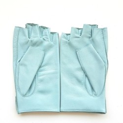 Mitaines en Cuir d'agneau Bleu Ciel Pilote Non Doublées.