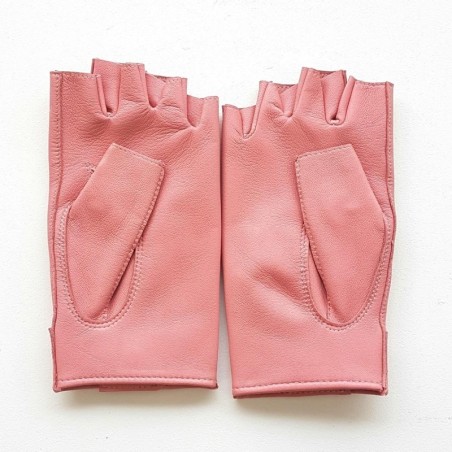 Mitaines en Cuir d'Agneau Rose Pilote Non Doublées.