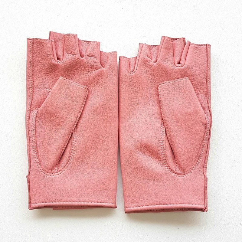 Mitaines en Cuir d'Agneau Rose Pilote Non Doublées.
