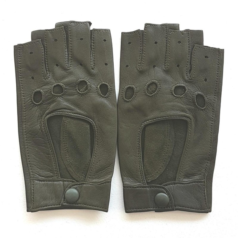Mitaines en Cuir d'Agneau Kaki Pilote Non Doublées.