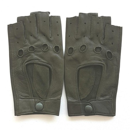 Mitaines en Cuir d'Agneau Kaki Pilote Non Doublées.