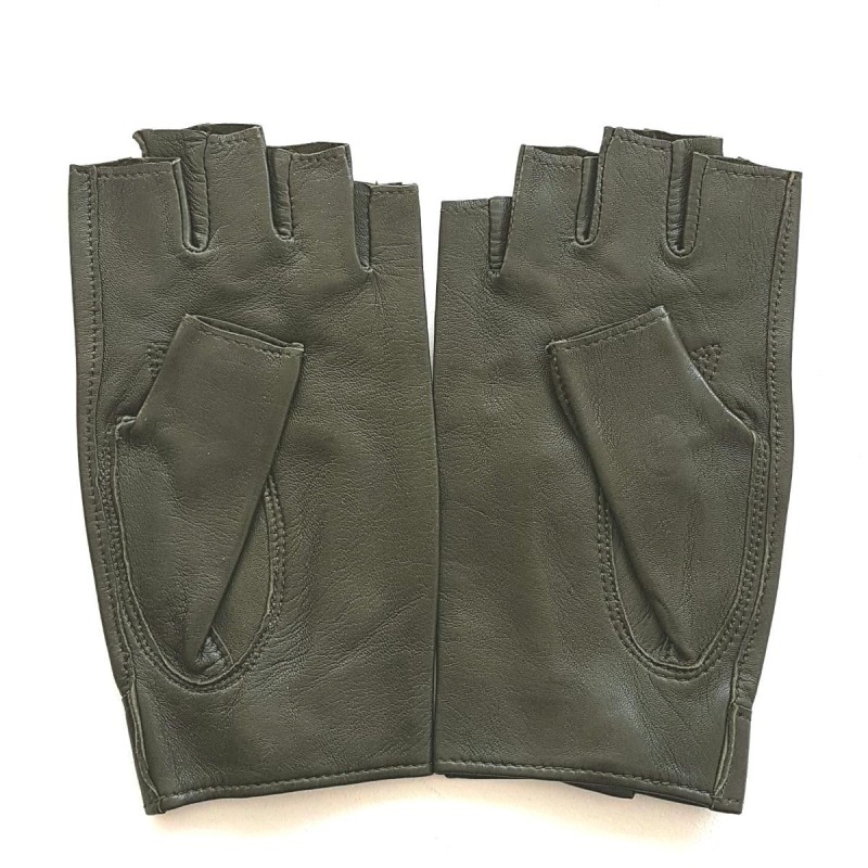 Mitaines en Cuir d'Agneau Kaki Pilote Non Doublées.