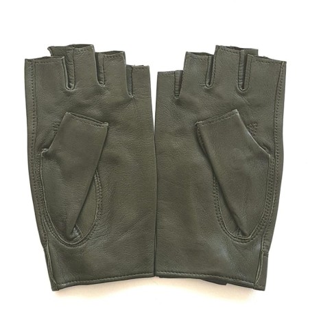 Mitaines en Cuir d'Agneau Kaki Pilote Non Doublées.