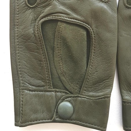 Mitaines en Cuir d'Agneau Kaki Pilote Non Doublées.