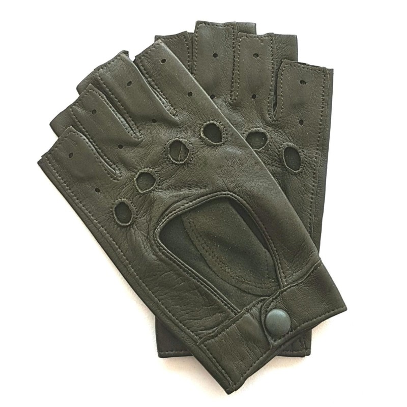 Mitaines en Cuir d'Agneau Kaki Pilote Non Doublées.