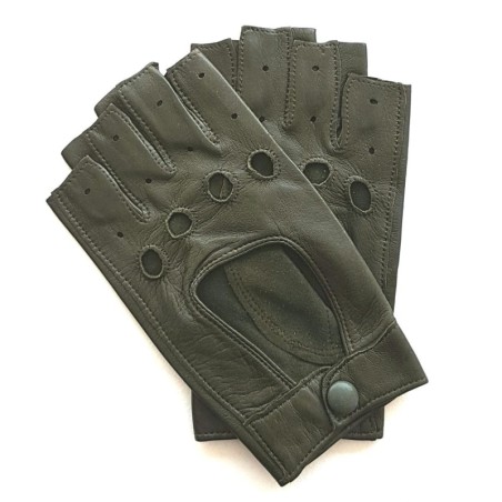Mitaines en Cuir d'Agneau Kaki Pilote Non Doublées.