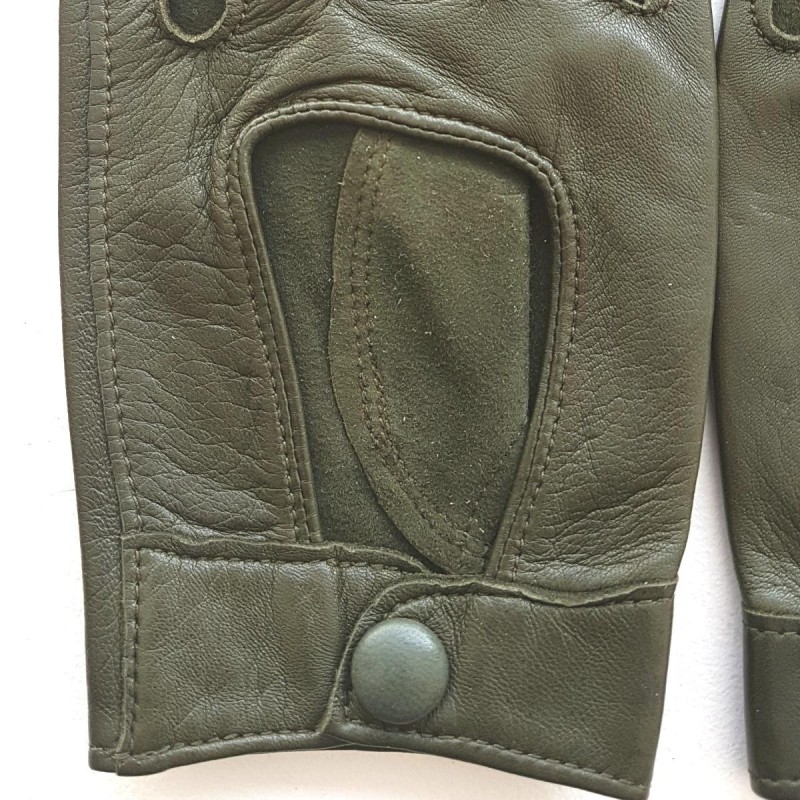 Mitaines en Cuir d'Agneau Kaki Pilote Non Doublées.