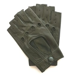 Mitaines en Cuir d'Agneau Kaki Pilote Non Doublées.