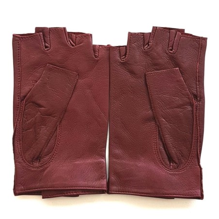 Mitaines en Cuir d'Agneau Bordeaux Pilote Non Doublées.