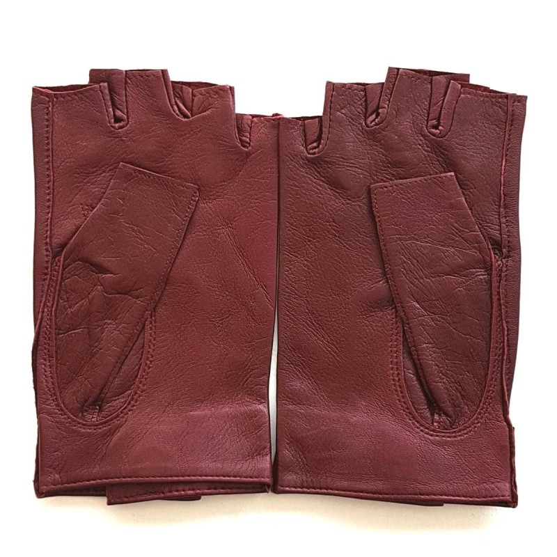 Mitaines en Cuir d'Agneau Bordeaux Pilote Non Doublées.