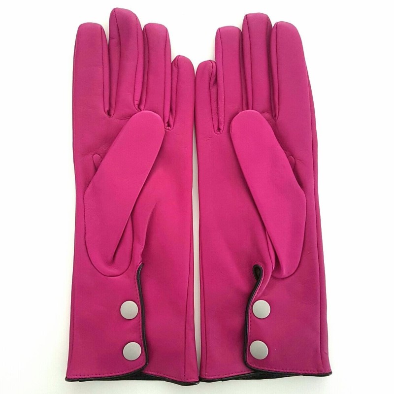 Gants en Cuir d'Agneau Hot Pink Noir Gris Jacinthe Doublés Soie