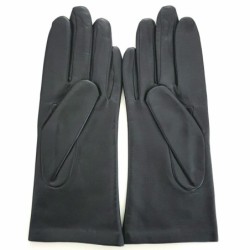 Gants en Cuir d'Agneau Noir Rouge Coccinelle Doublés Soie.